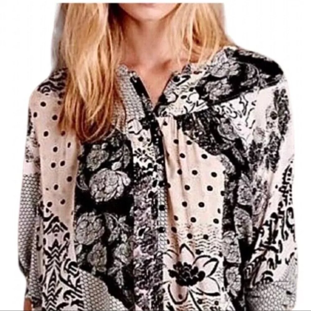 Anthropologie Maeve Linden Patchwork Blouse Size SMALL